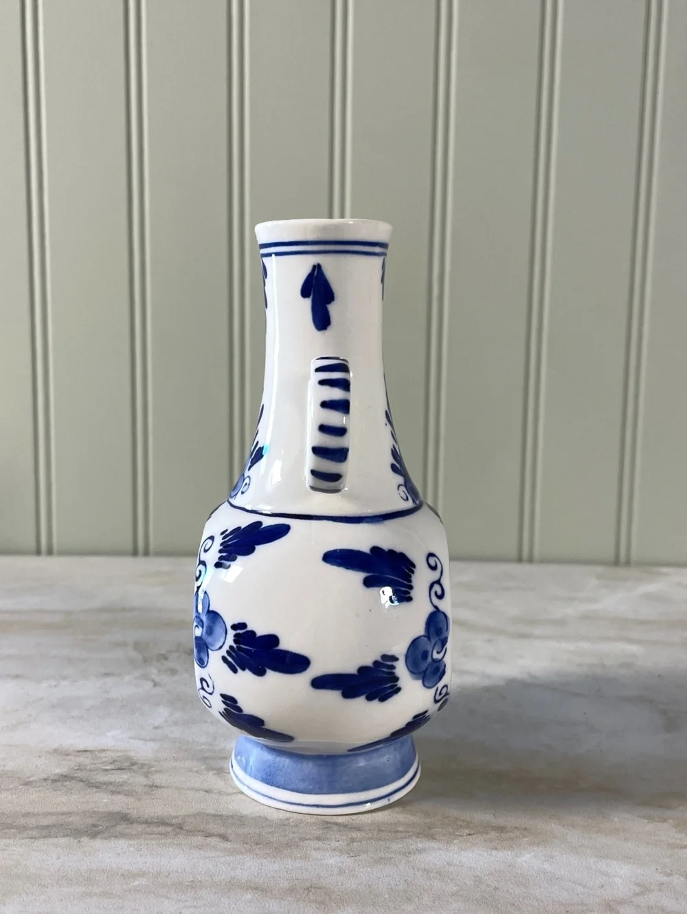 Vintage Holland Delf Double Handled Blue and White Vase
